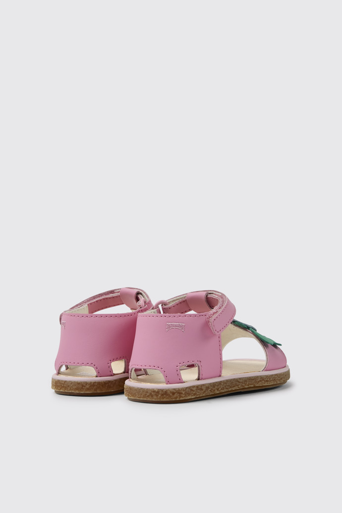 Back view of Twins Pink leather sandals for girls