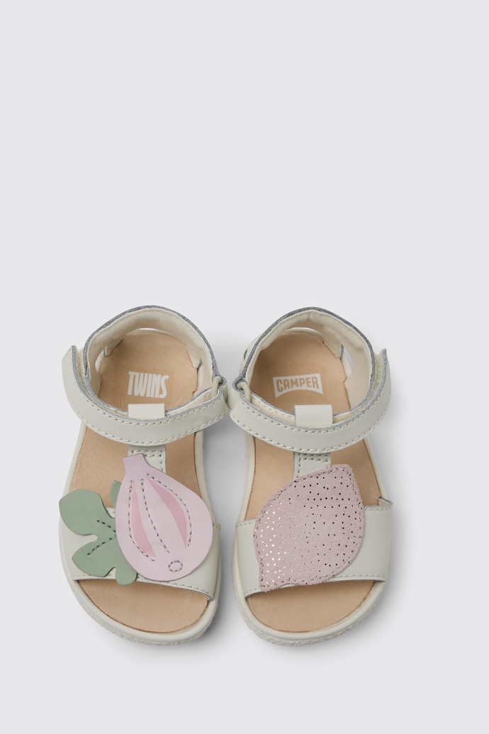 Overhead view of Twins White leather sandals for girls