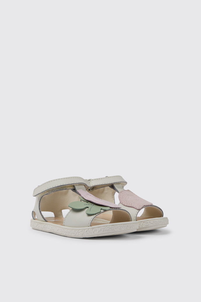 Front view of Twins White leather sandals for girls