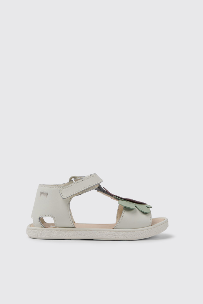 Side view of Twins White leather sandals for girls