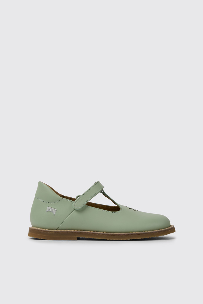 Side view of Savina Green leather shoes for girls