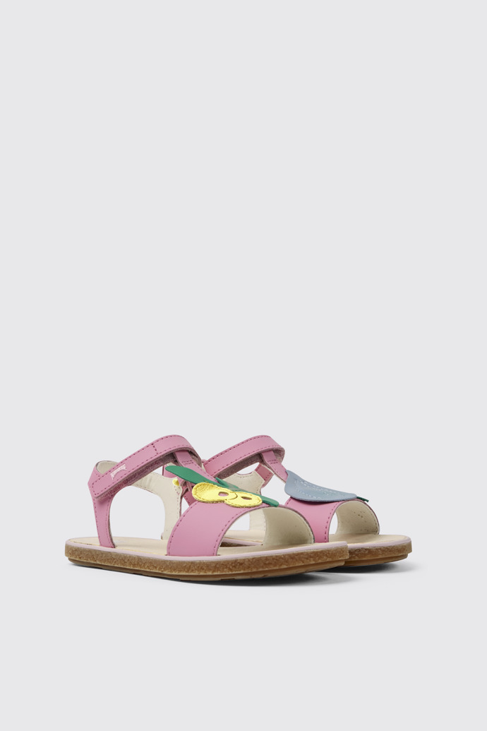 Front view of Twins Pink leather sandals for girls
