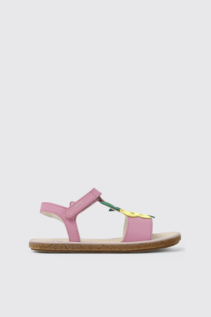 Side view of Twins Pink leather sandals for girls