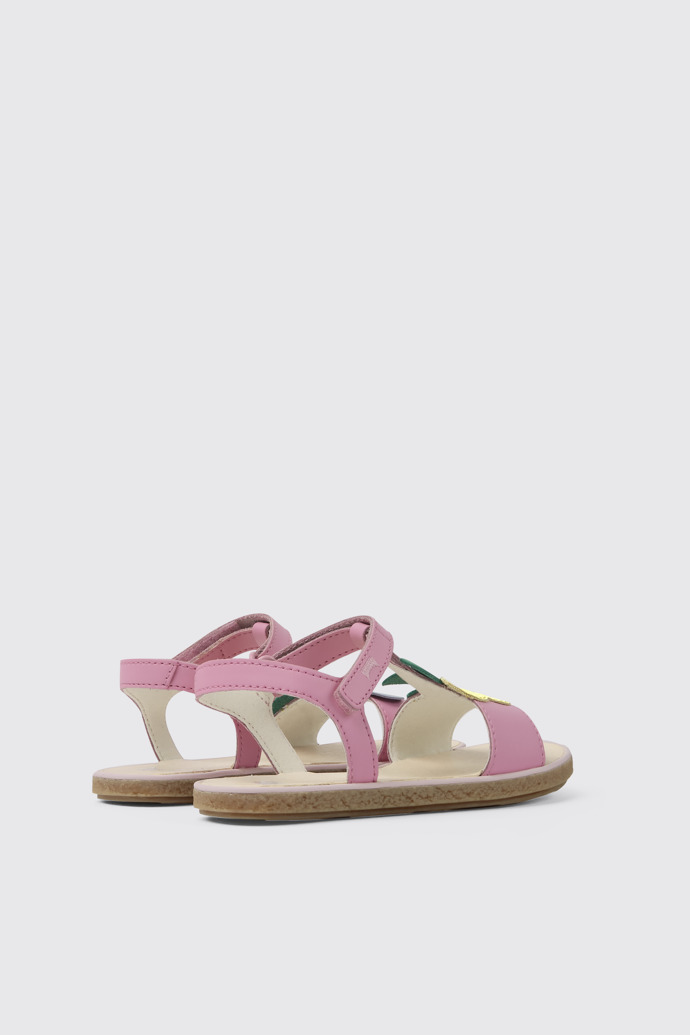 Back view of Twins Pink leather sandals for girls