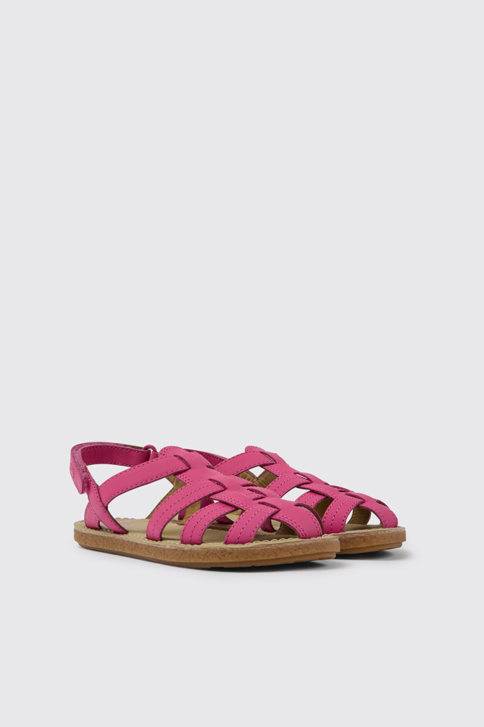Front view of Miko Pink leather sandals for girls