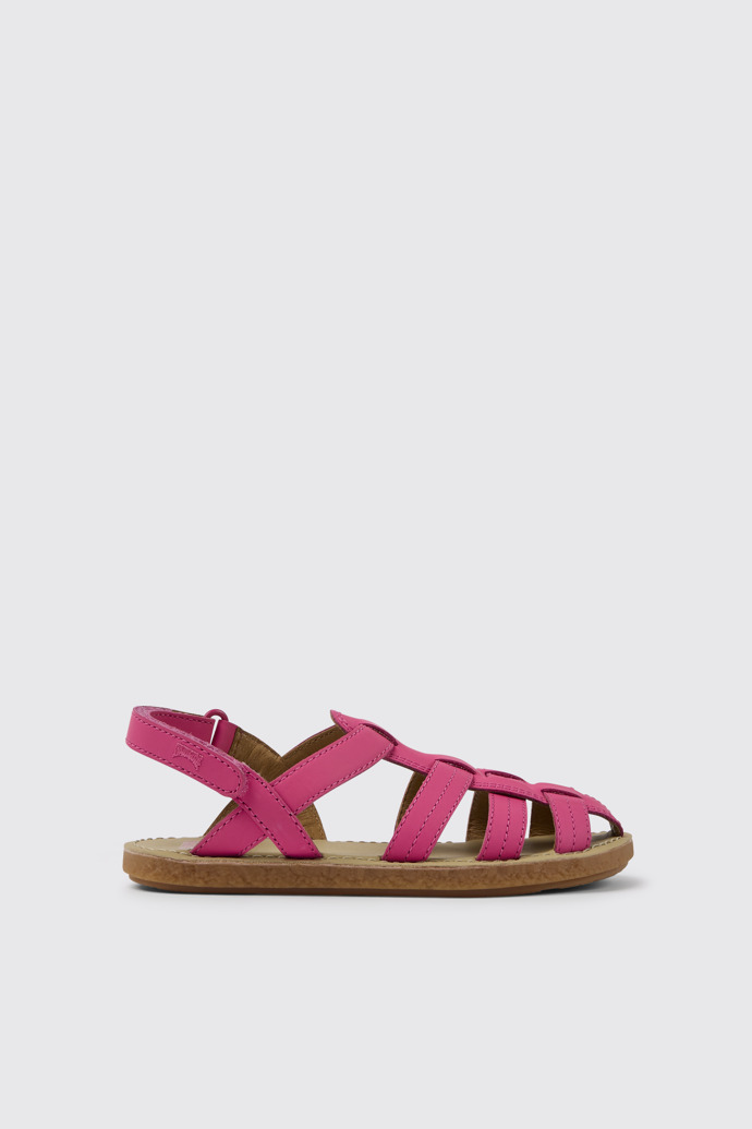 Side view of Miko Pink leather sandals for girls