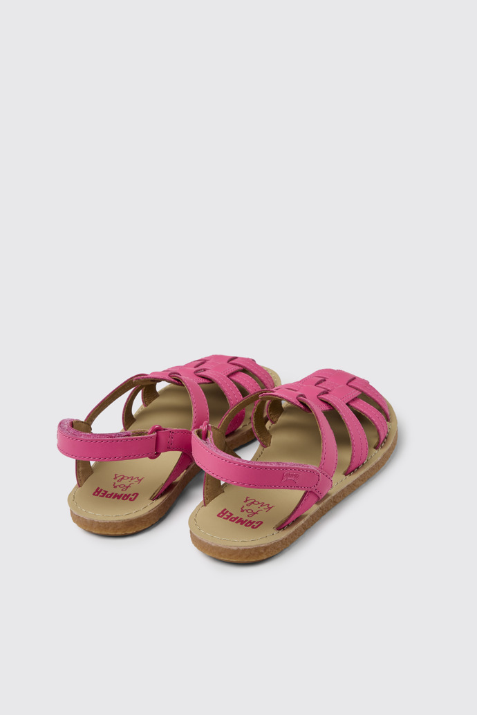 Back view of Miko Pink leather sandals for girls