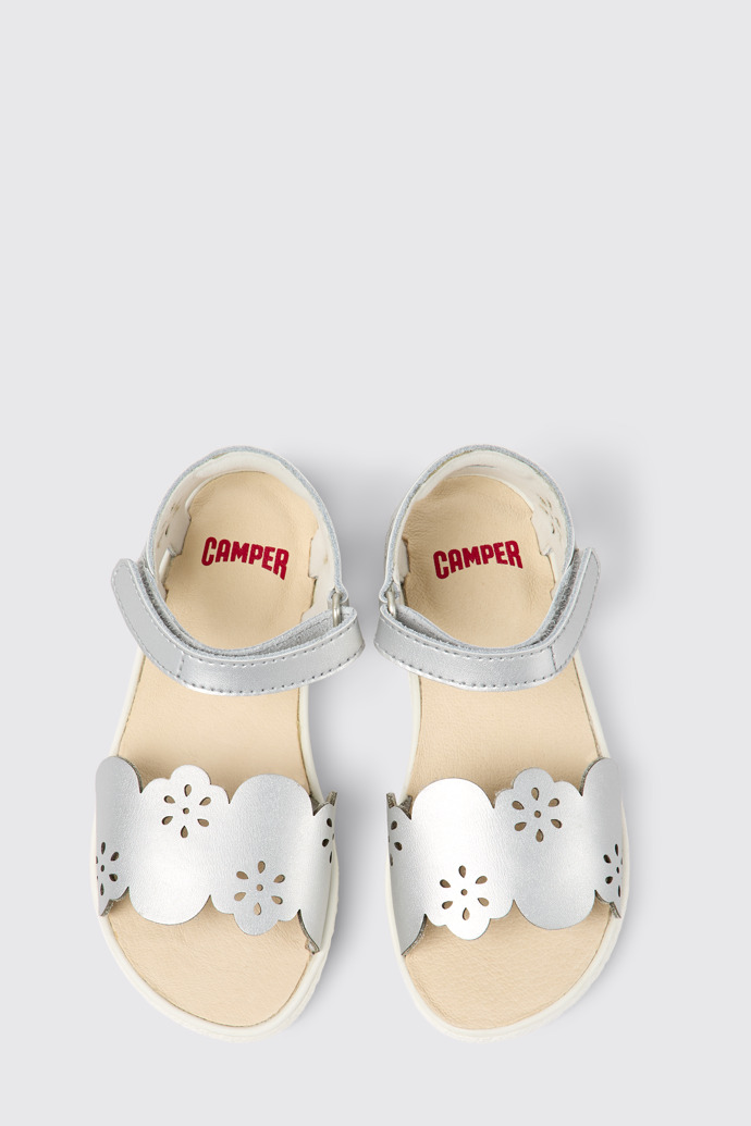 Overhead view of Miko Silver leather sandals for girls