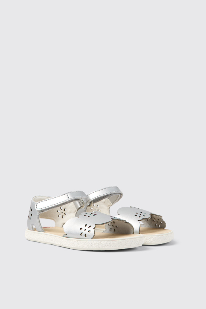 Front view of Miko Silver leather sandals for girls
