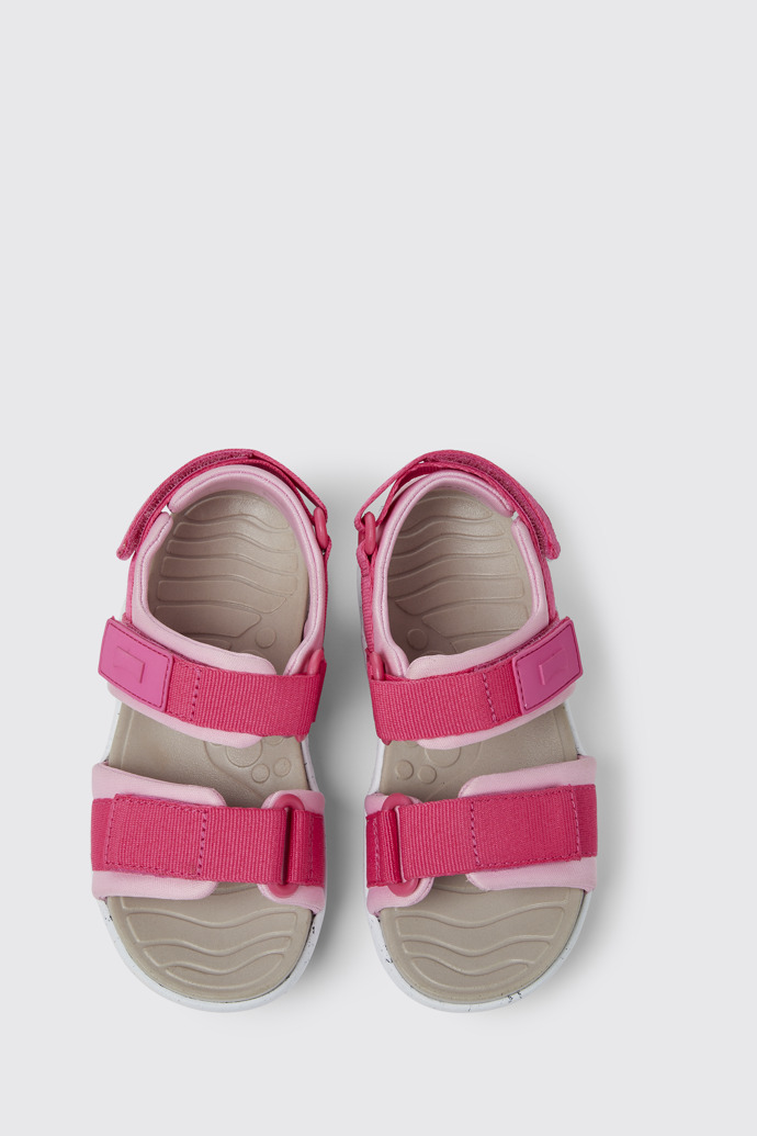 Overhead view of Wous Pink sandals for kids