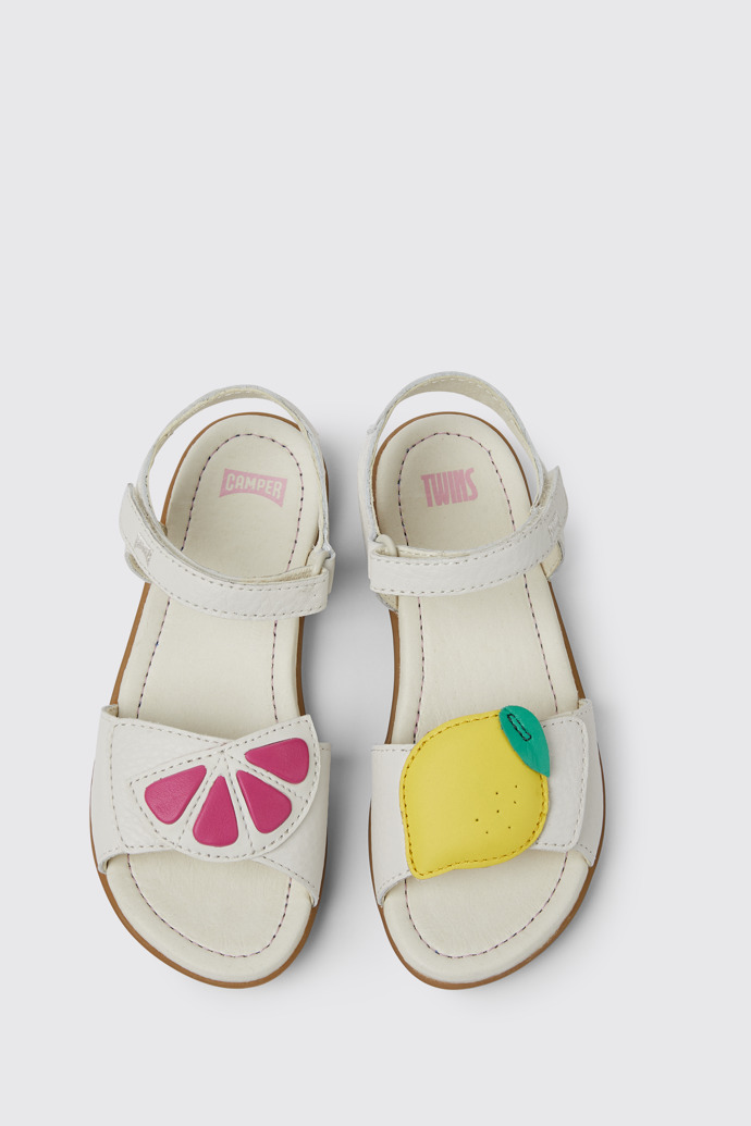 Overhead view of Twins White leather sandals for girls