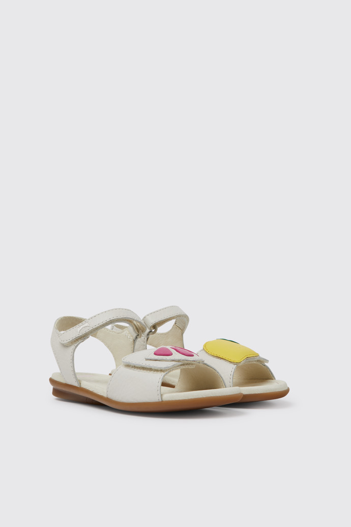 Front view of Twins White leather sandals for girls