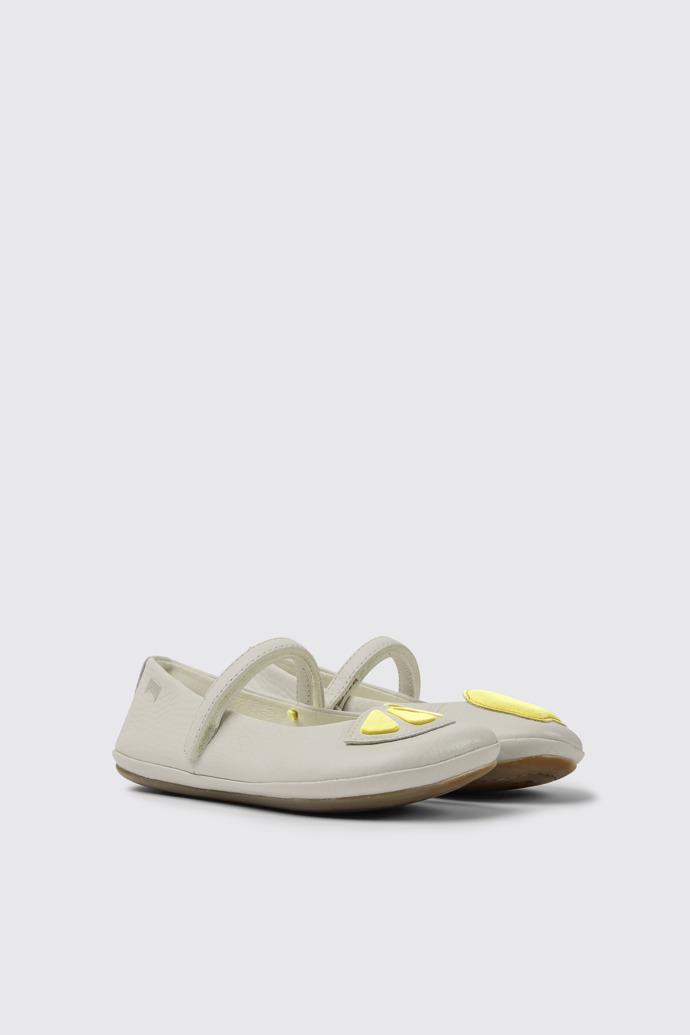 Front view of Twins White leather ballerinas for girls