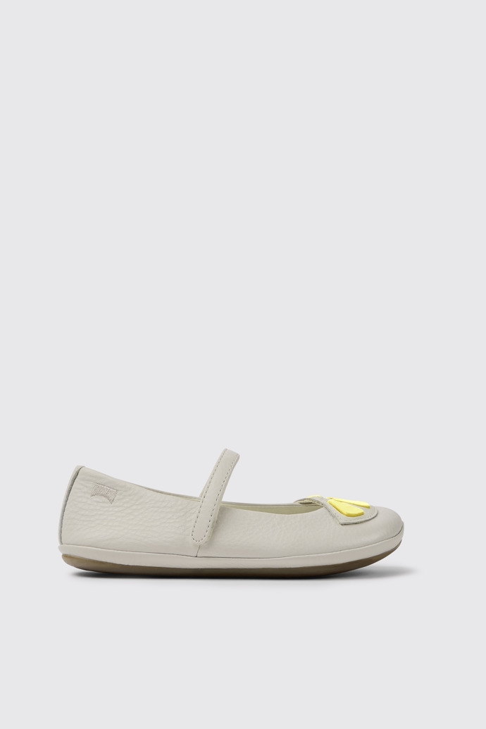Side view of Twins White leather ballerinas for girls