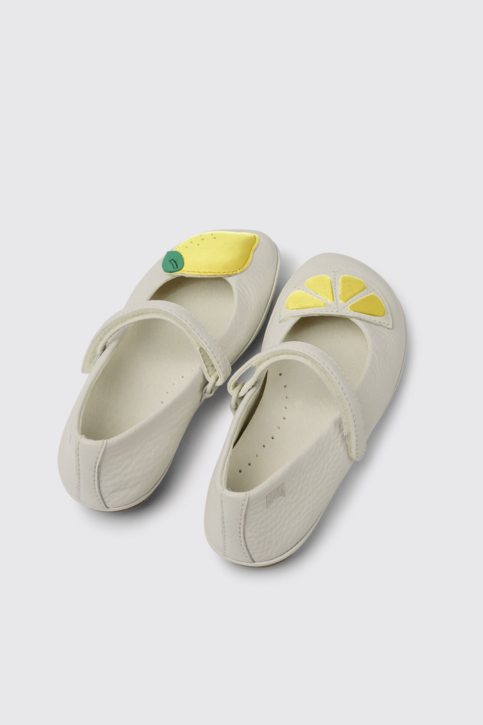 Back view of Twins White leather ballerinas for girls