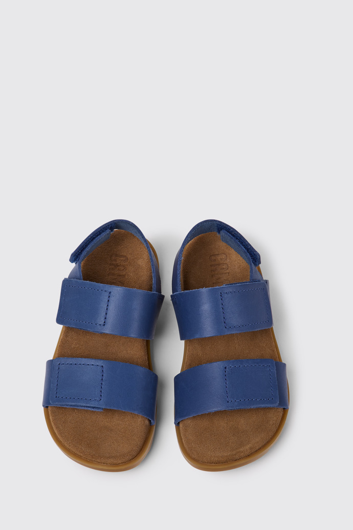 Overhead view of Brutus Sandal Blue leather sandals for kids