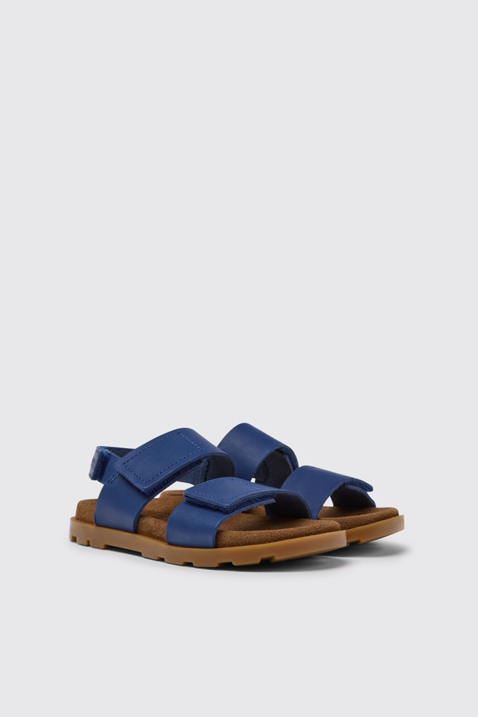 Front view of Brutus Sandal Blue leather sandals for kids