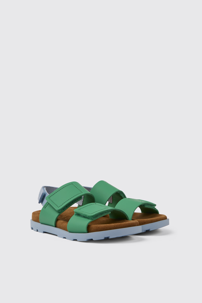 Brutus Sandal Sandales en cuir vert et bleu pour enfant