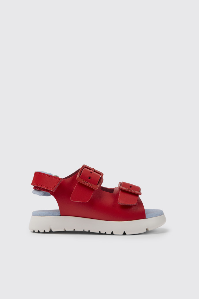 Side view of Oruga Red leather sandals for kids