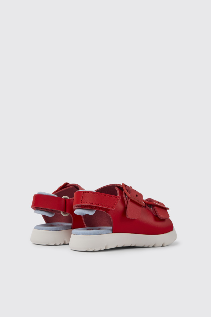 Back view of Oruga Red leather sandals for kids