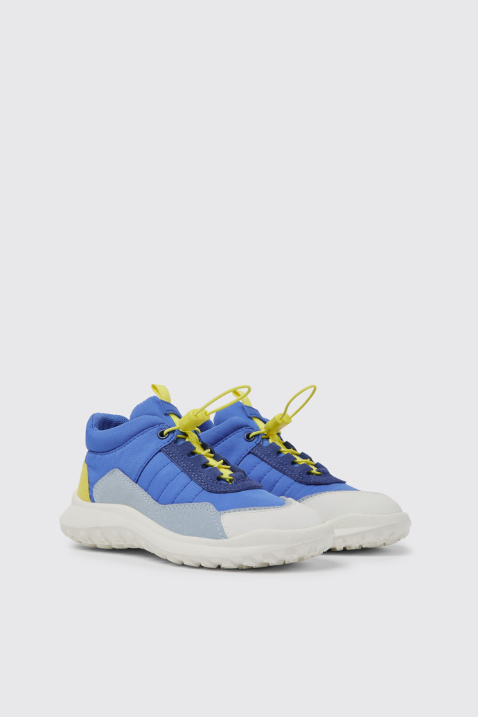 Front view of CRCLR Blue and white sneakers for kids
