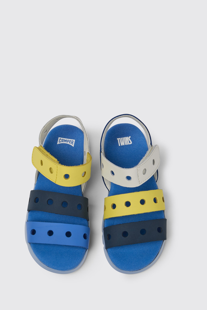 Overhead view of Twins Multicolored leather sandals for kids