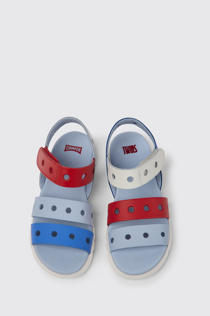 Overhead view of Twins Multicolored leather sandals for kids