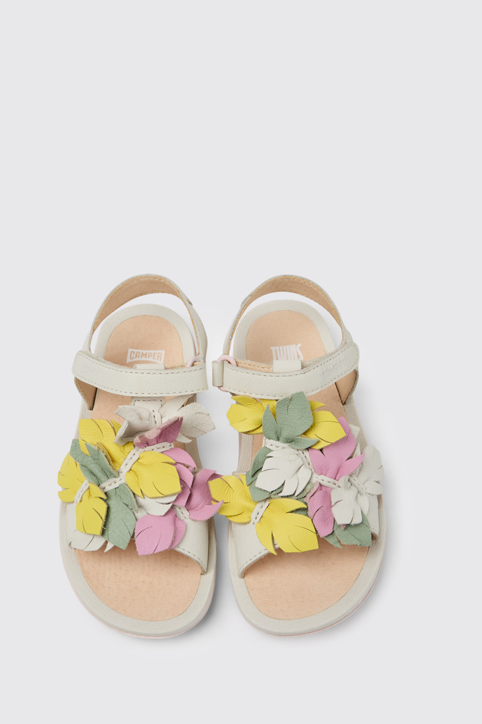 Overhead view of Twins White leather sandals for girls