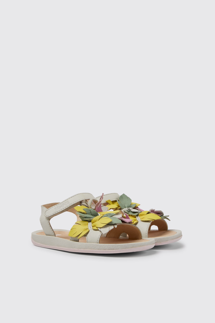 Front view of Twins White leather sandals for girls
