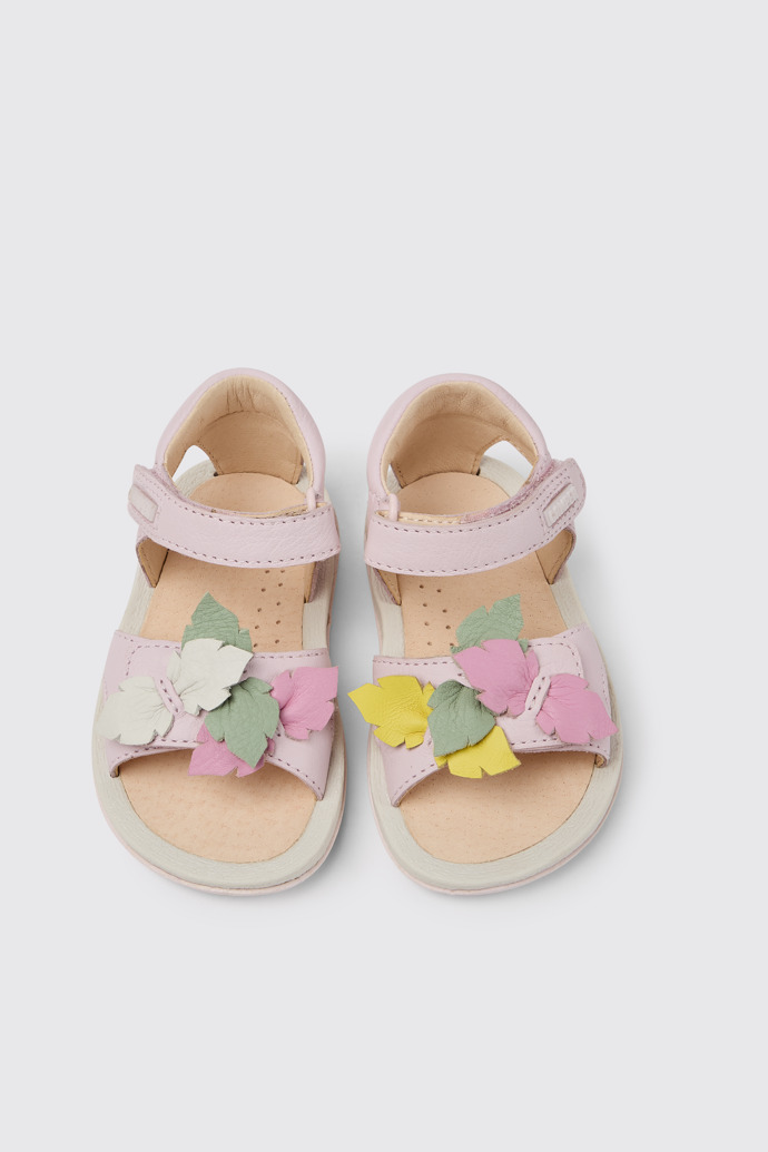 Overhead view of Twins Pink leather sandals for girls