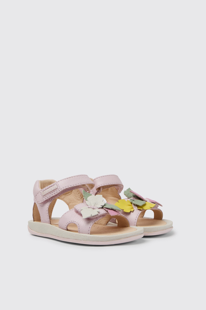 Front view of Twins Pink leather sandals for girls