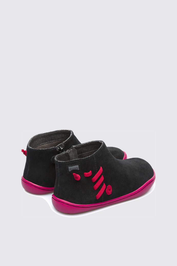Back view of Peu Black Ankle Boots for Kids