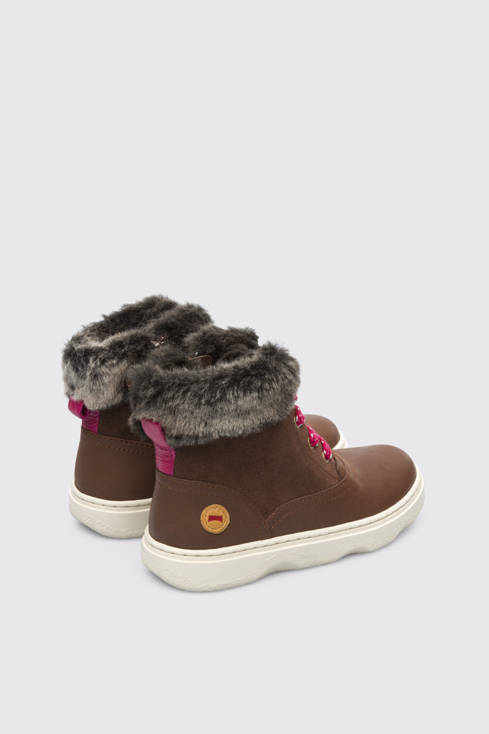 Back view of Kido Brown Ankle Boots for Kids