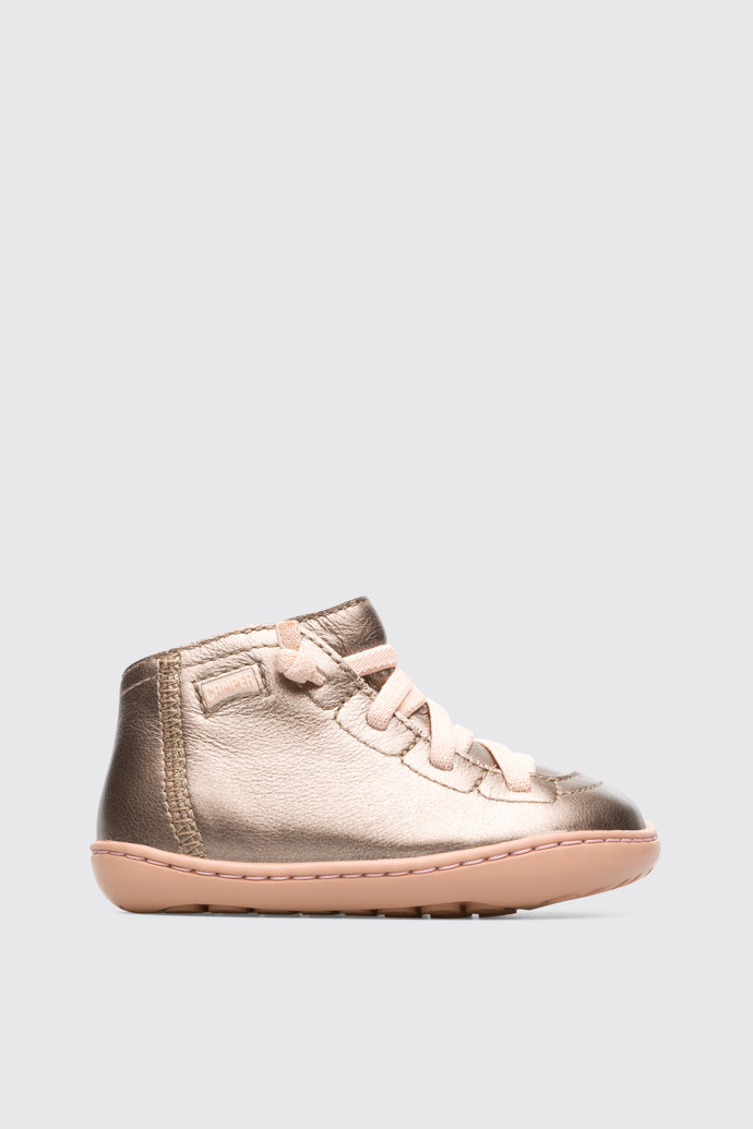 Side view of Peu Beige metallic zip ankle boot for girls