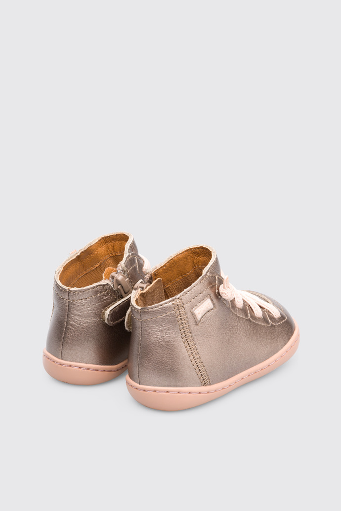 Back view of Peu Beige metallic zip ankle boot for girls