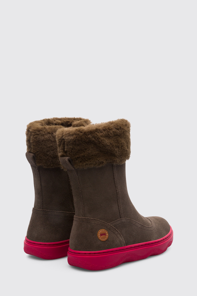 Back view of Kido Brown Gray Boots for Kids