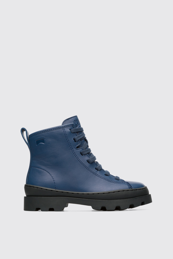 Side view of Brutus Blue lace up ankle boot for boys