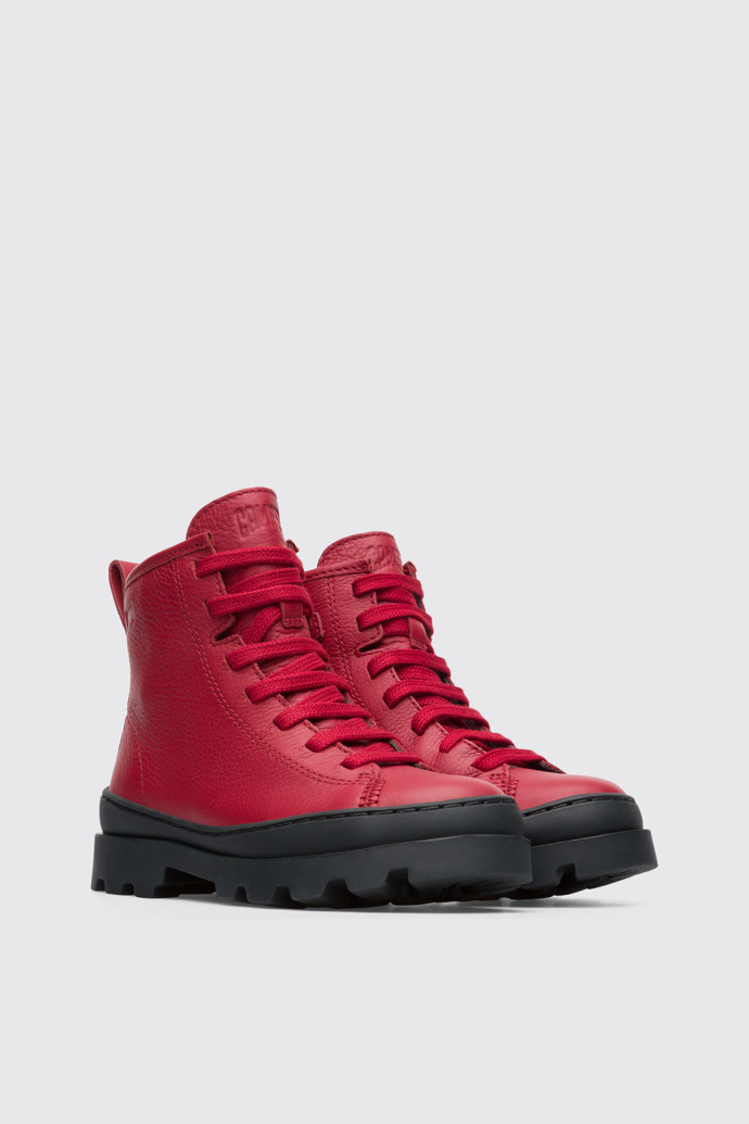 Front view of Brutus Red lace up ankle boot for kids