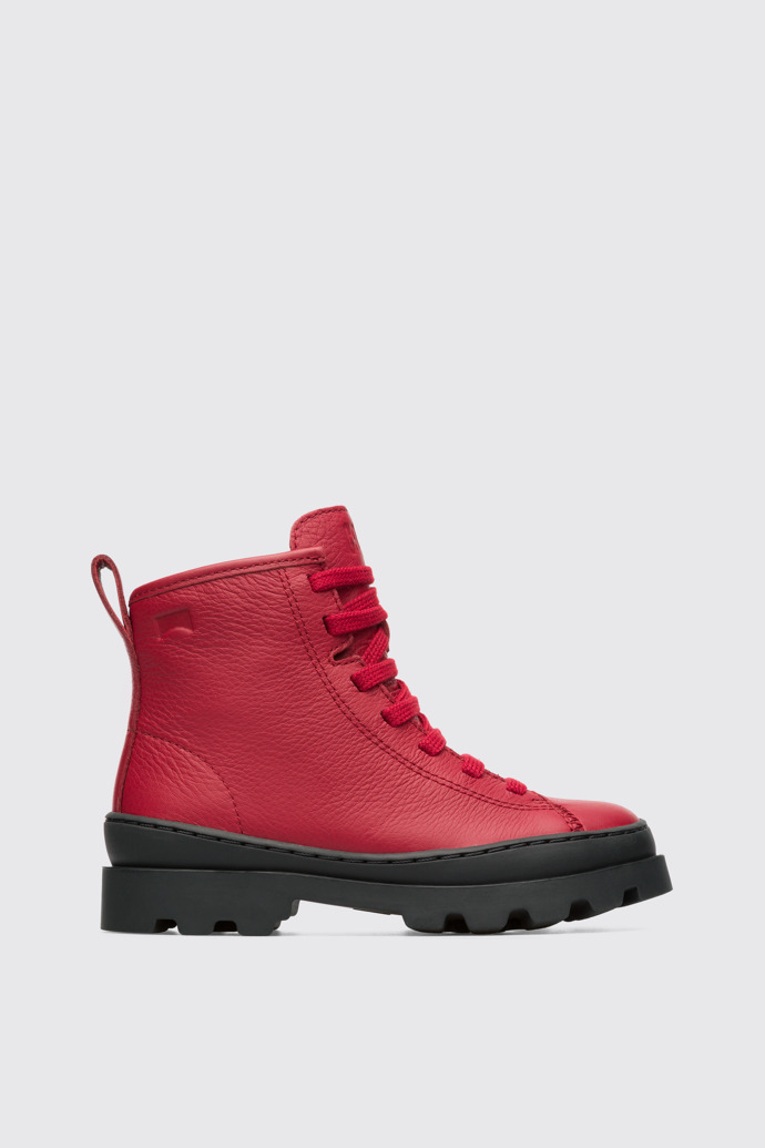 Side view of Brutus Red lace up ankle boot for kids