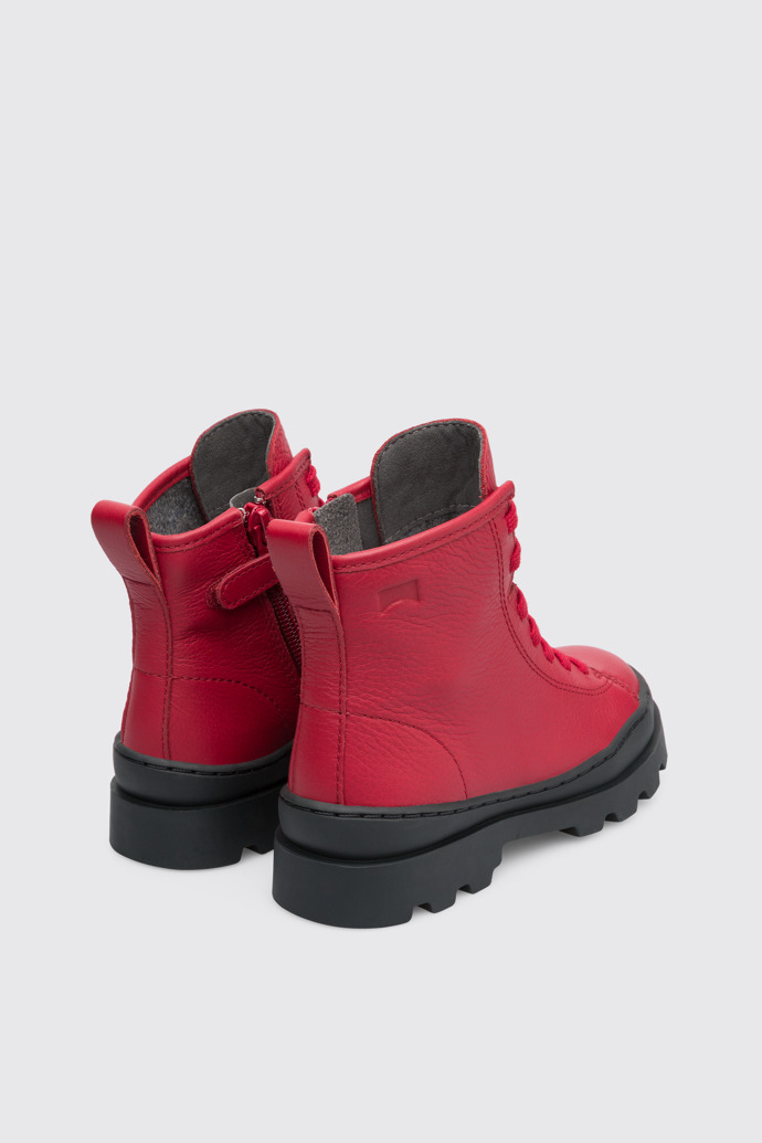 Back view of Brutus Red lace up ankle boot for kids