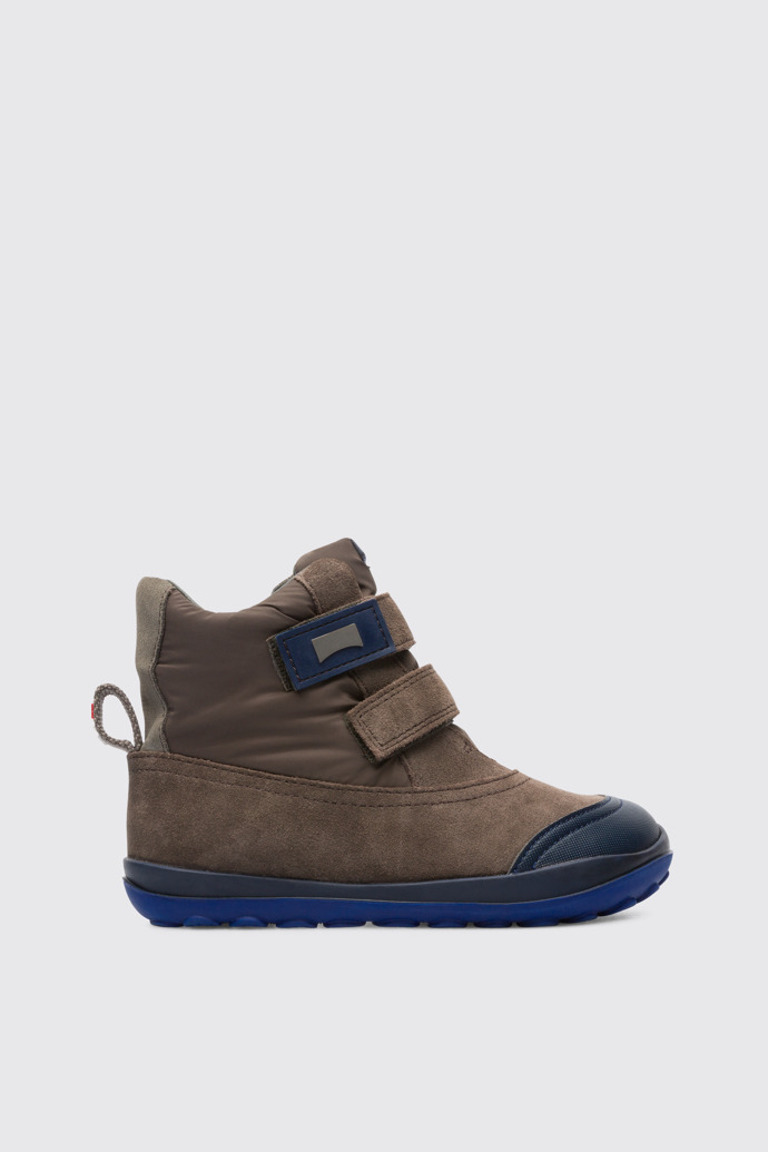 Side view of Peu Pista Brown Gray Boots for Kids