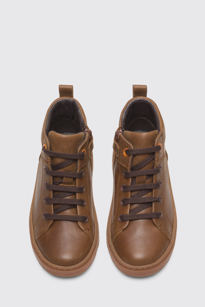 Overhead view of Kido Brown ankle boot for boys