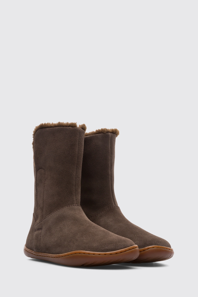 Front view of Peu Brown Gray Boots for Kids