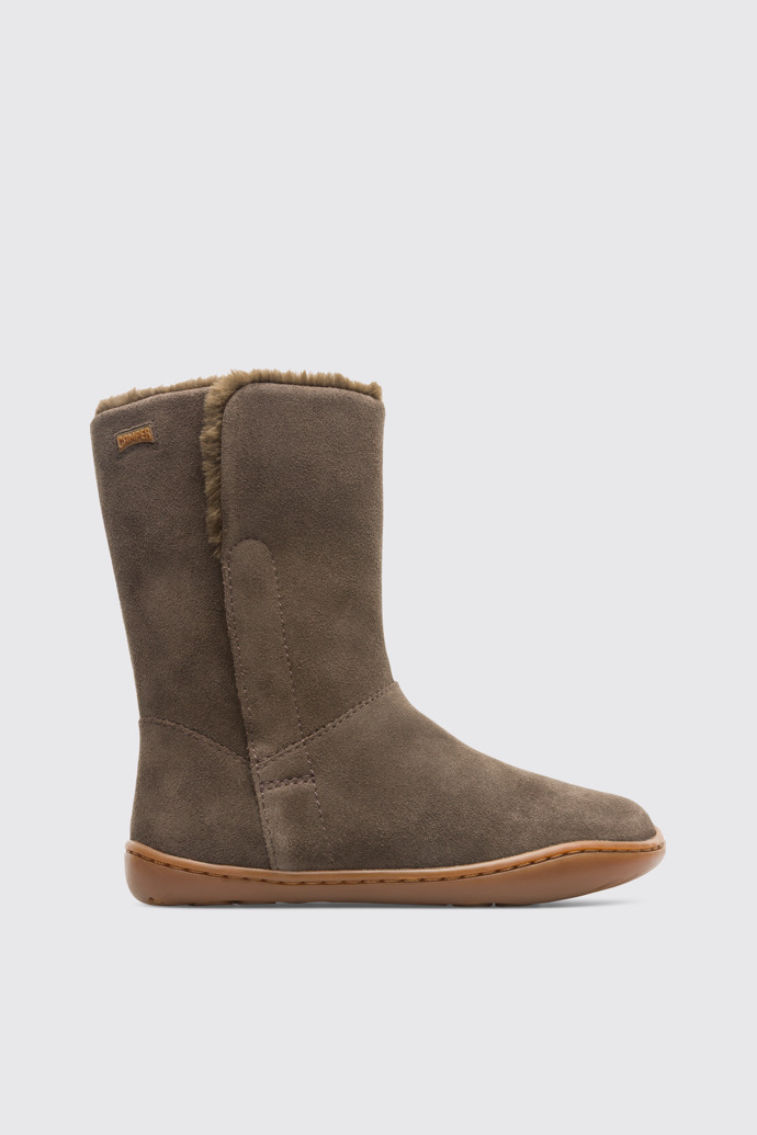 Side view of Peu Brown Gray Boots for Kids