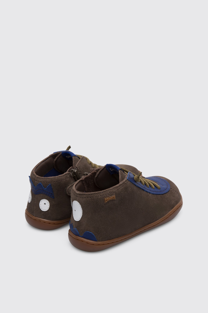 Back view of Twins Brown Gray Boots for Kids