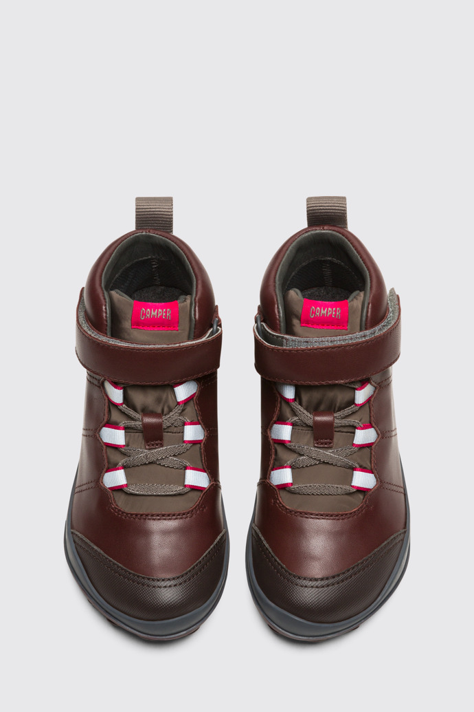 Overhead view of Peu Pista Burgundy Boots for Kids