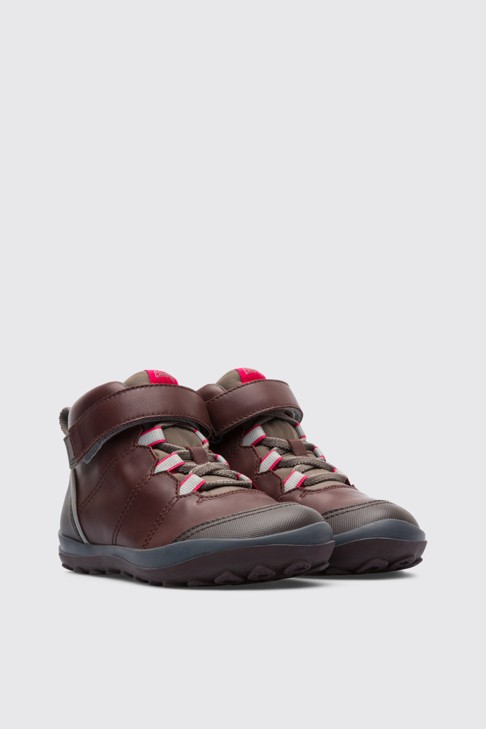 Front view of Peu Pista Burgundy Boots for Kids