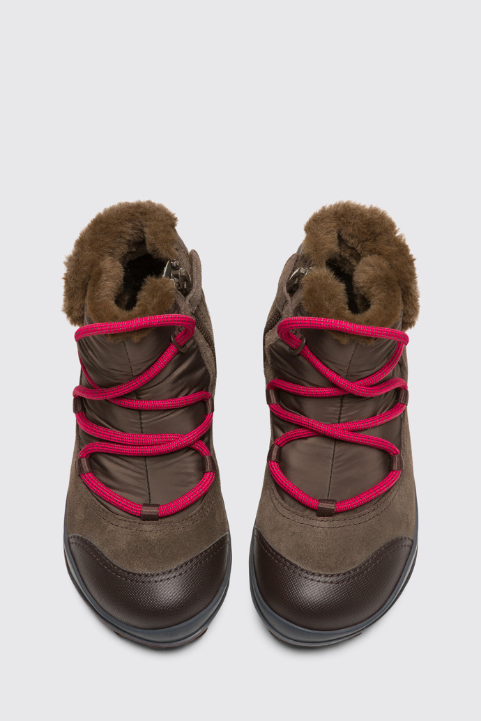 Overhead view of Peu Pista Brown Gray Boots for Kids