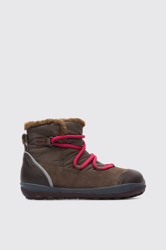 Side view of Peu Pista Brown Gray Boots for Kids