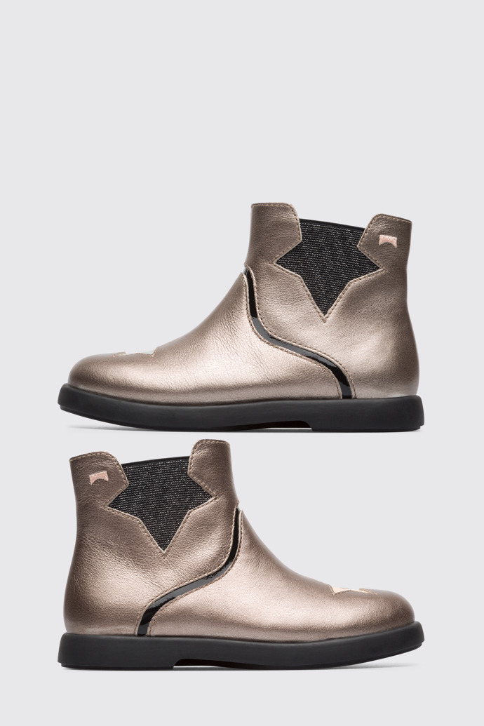 Side view of Twins Beige metallic TWINS ankle boot for girls